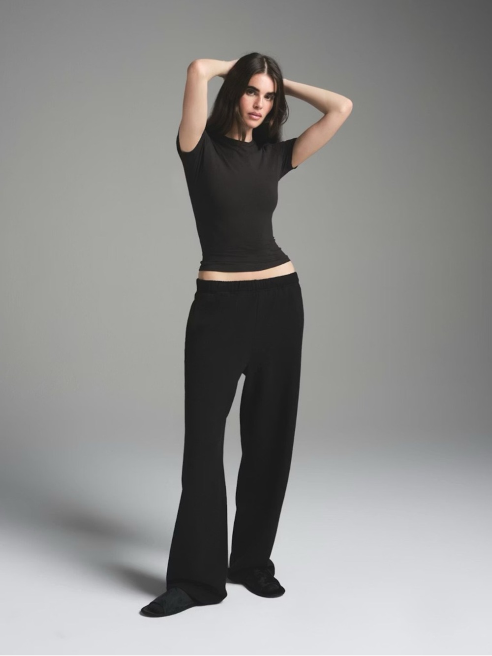 Skims cotton fleece classic straight leg pant color onyx